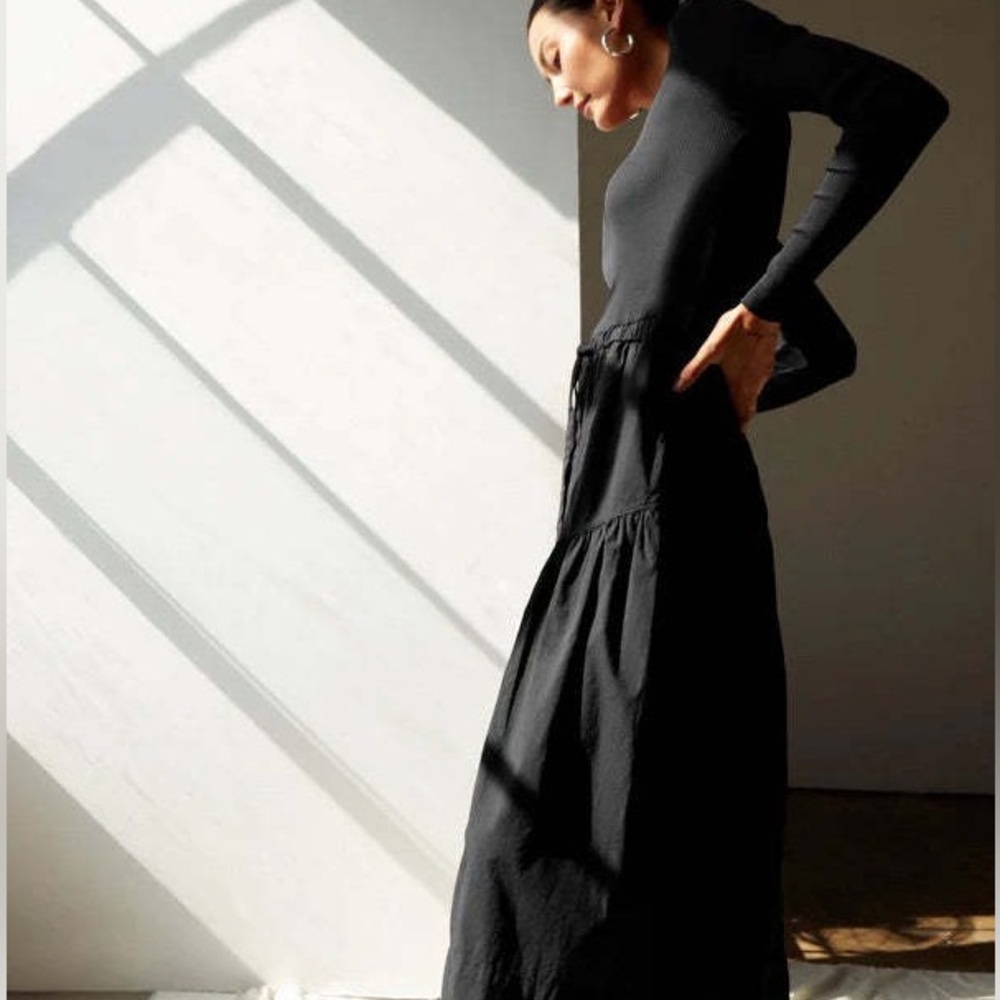 NATION LTD
WRENLEY COMBO LONG SLEEVE MIDI DRESS - JET BLACK SIZE S - Picture 7 of 13